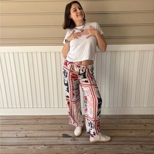 Anthropologie Red and Blue Paris Pull On Track Pants